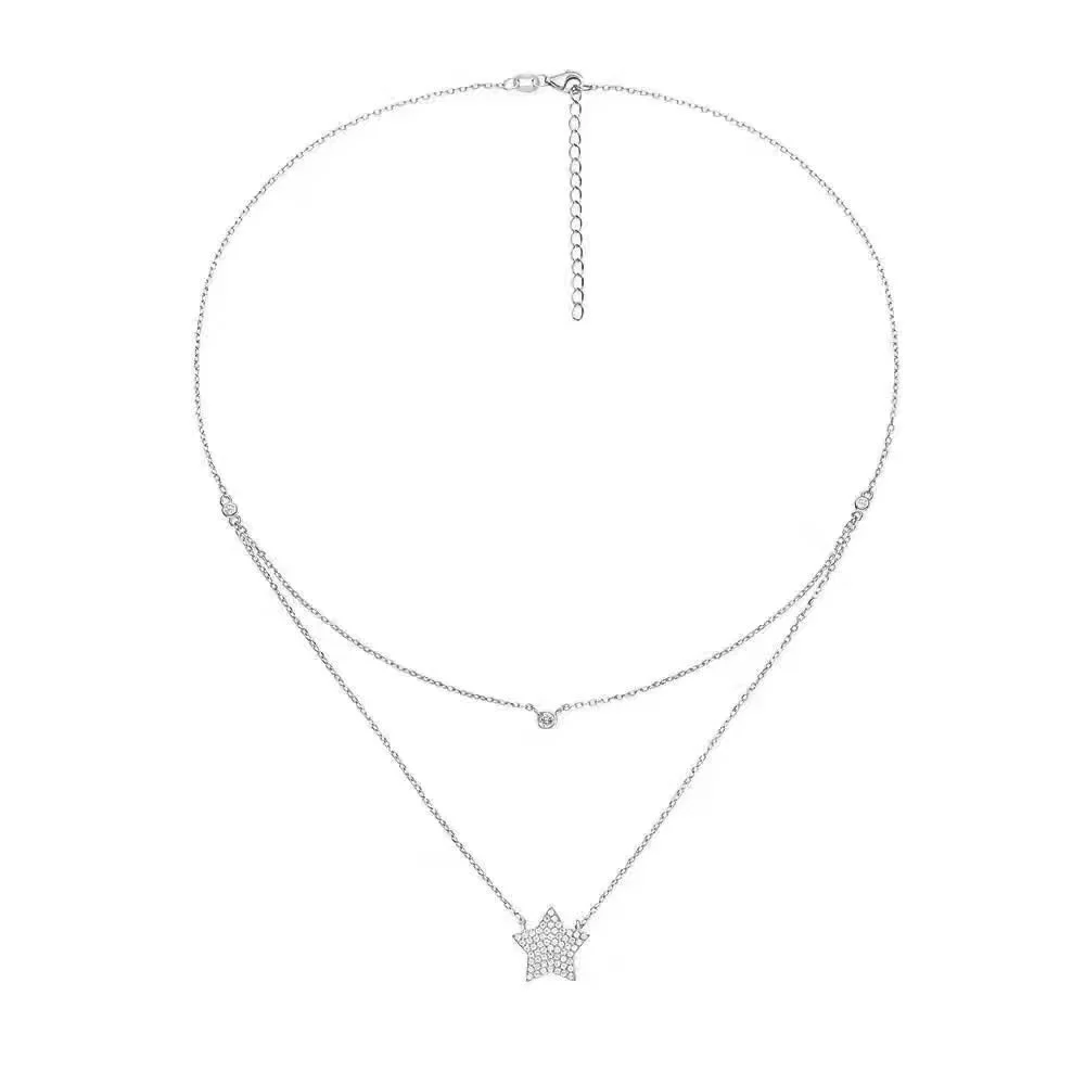 Double Layer Design Silver Jewelry Zircon Star Necklace 1