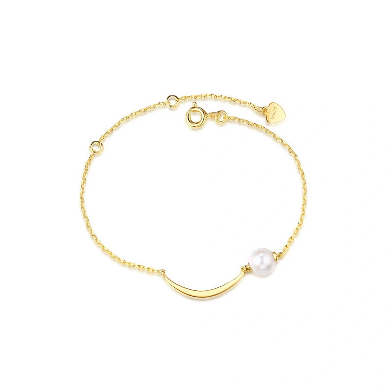 925 Sterling Silver Freshwater Pearl Gold Chain Bracelet 1