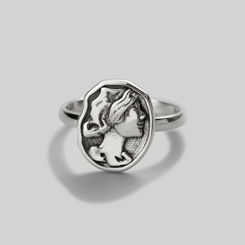 Trendy 925 Sterling Silver Jewelry Human Face Retro Rings Adjustable Ring For Women 1