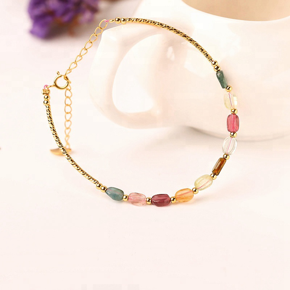925 gold plated women colorful artificial tourmaline Glass jewelry bracelet 1