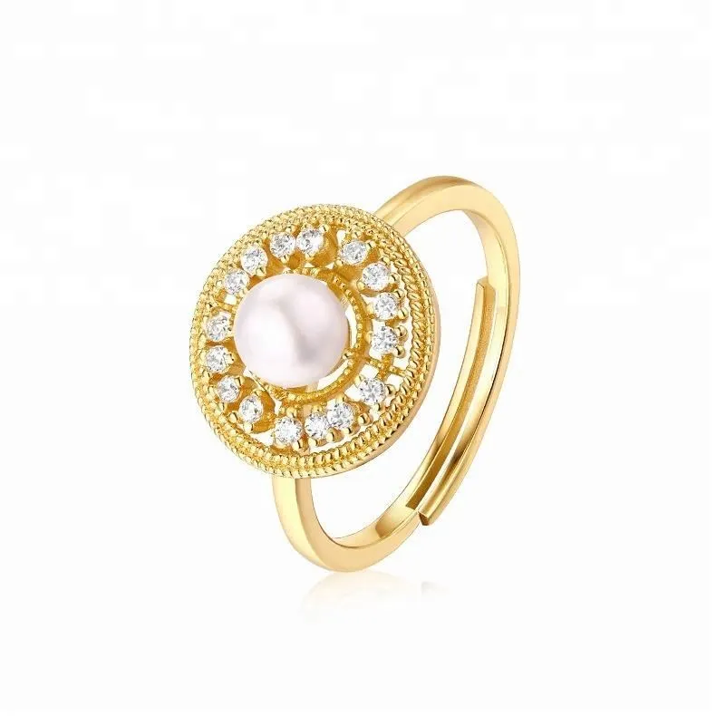 Joacii Women Silver Jewelry Adjustable Freshwater Pearl Ring For Sale With Joyas Chapadas En Oro 1