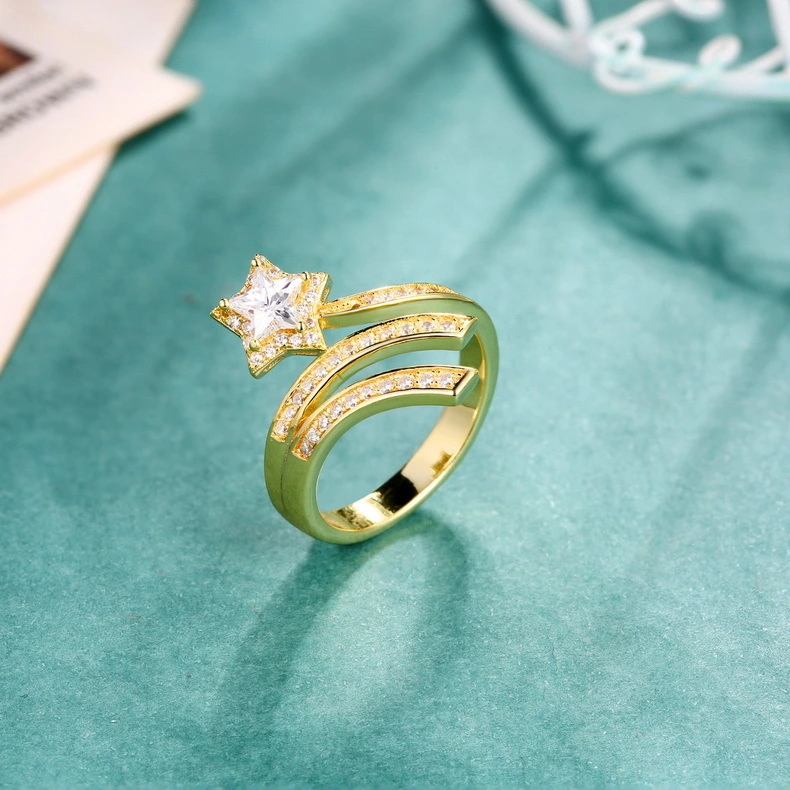 Stylish Gold Plated Five-Pointed StarSilver925 Jewelry Ring 1