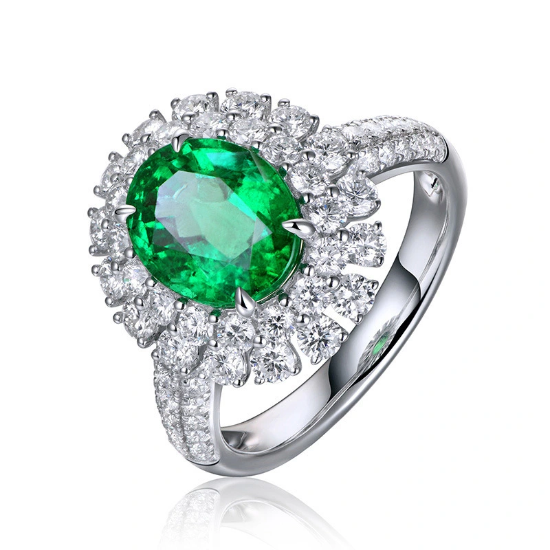Stylish Oval Shape White Zircon Emerald Ring Sterling Silver Jewelry 1