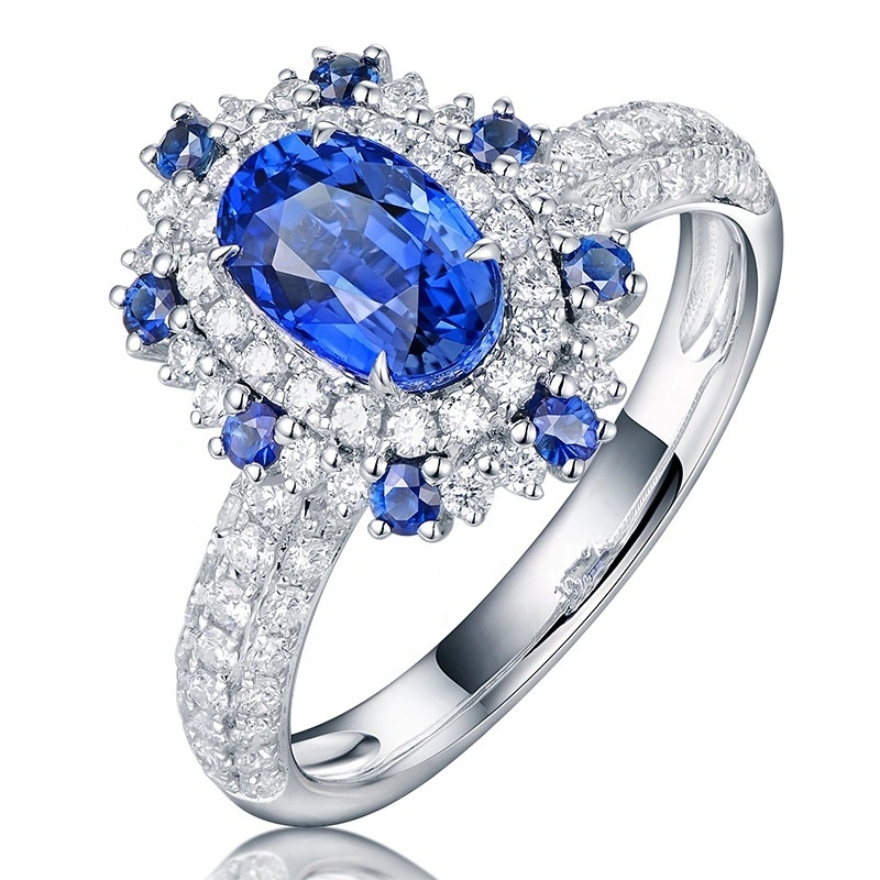 1.18Ct Sapphire Diamond 18K White Gold Ring Jewelry With Schmuck 1