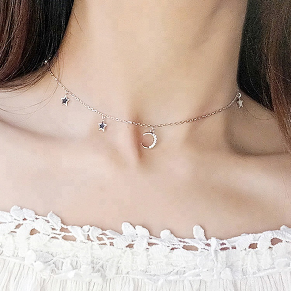 Custom Gold Chains Galaxy Lovely Chain Crescent Moon Small Silver Star Pendant Wholesale Necklaces 1