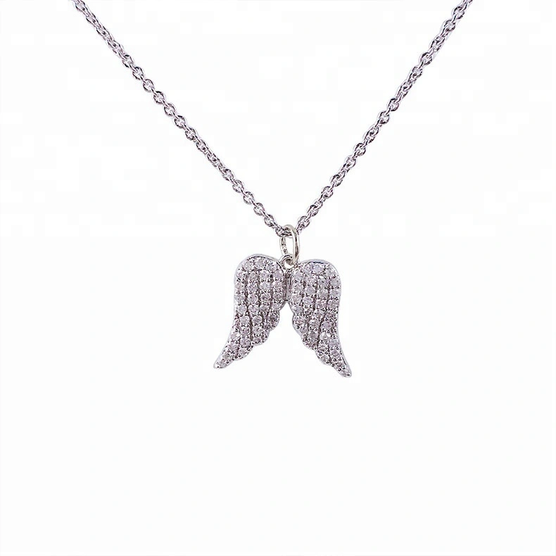 Joacii 925 Sterling Silver New Arrival Angel Wing 18K White Gold Plated Diamond Pendant Necklace With Joias Mulher 1
