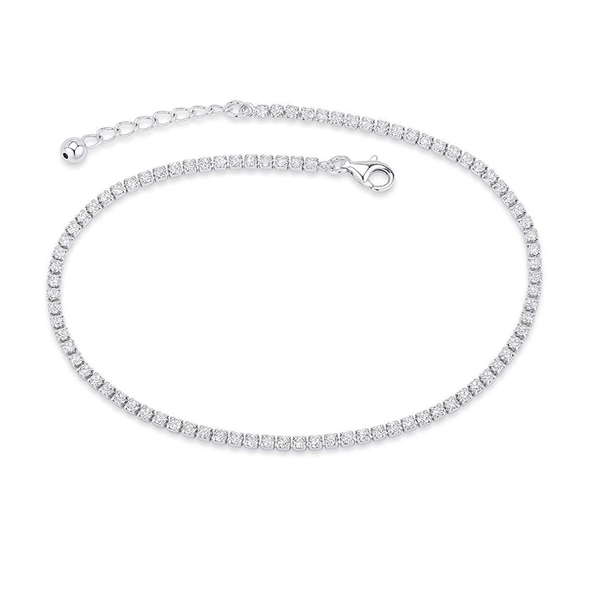 925 Sterling Silver Cubic Zirconia Classic Tennis Anklet Foot Jewelry For Women 1