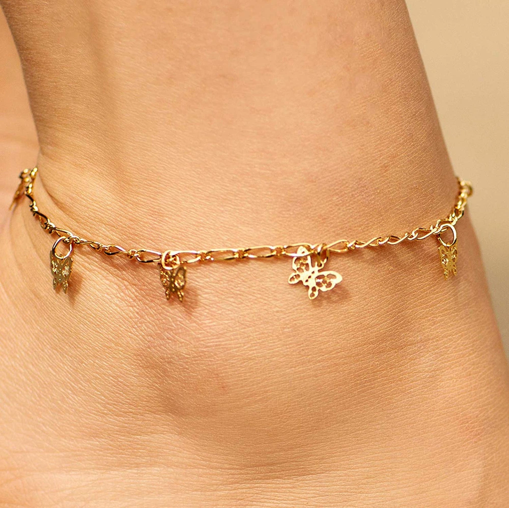 925 sterling silver gold plated adjustable summer beach butterfly anklets foot jewelry enkelbandje tobillera pulsera 1