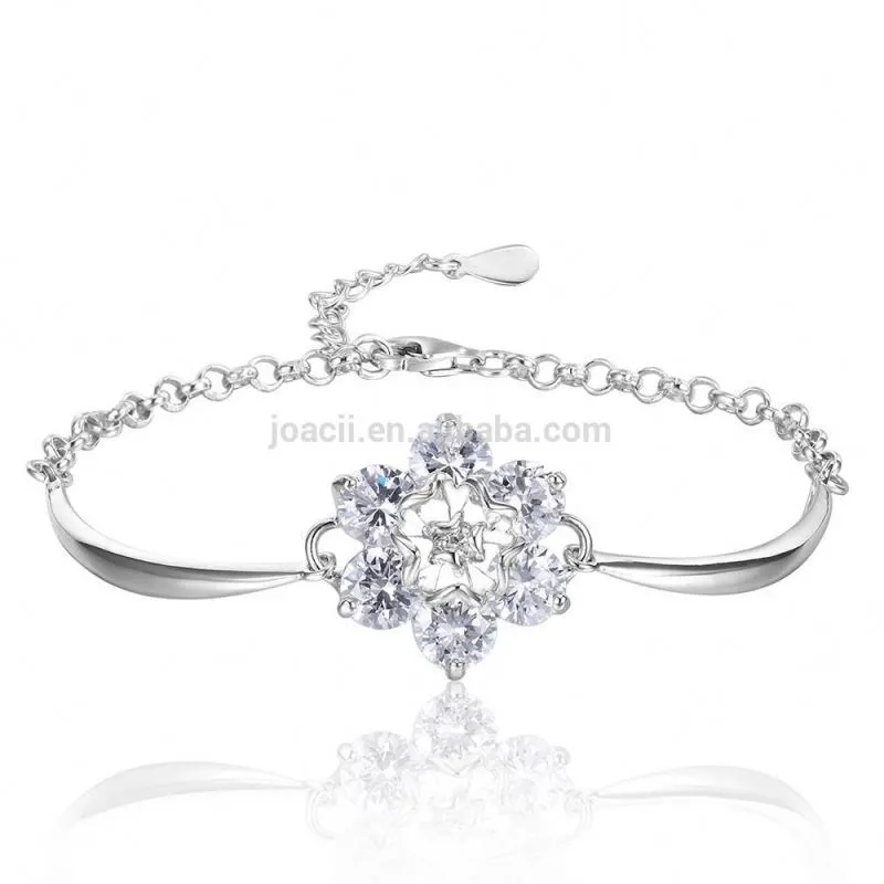 Joacii 925 Silver Bracelets Charm Jewelry Flower Shape Bracelets with Shiny CZ Zircon 1