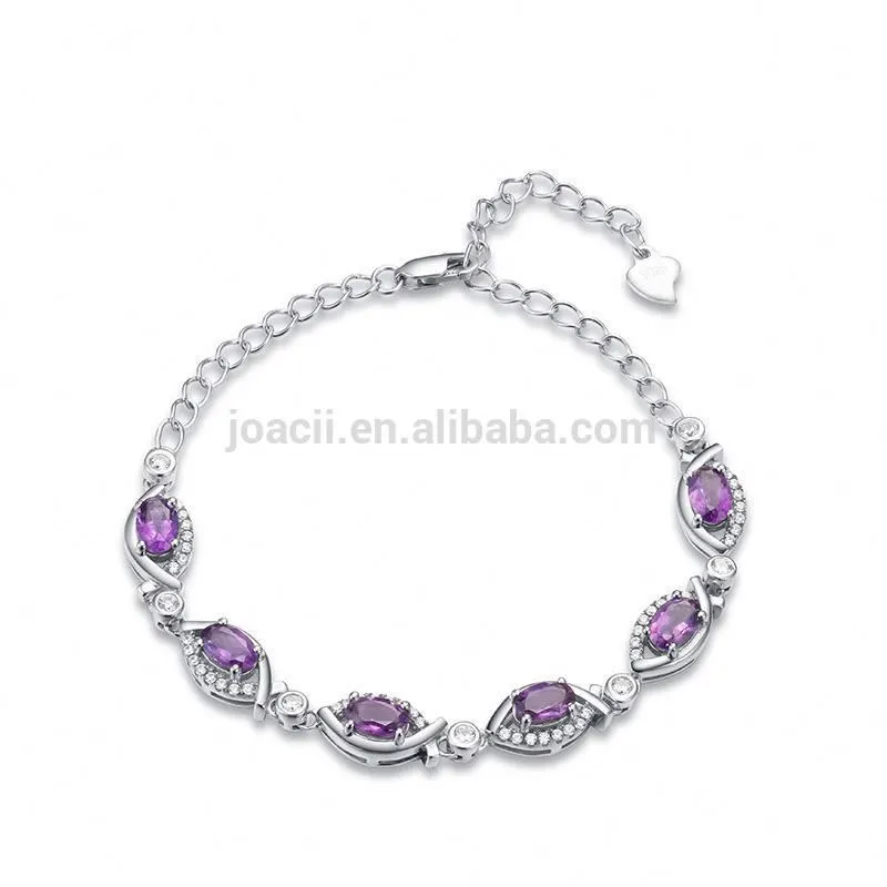 Fish Shape Purple Crystal Cz Sterling Silver Jewelry Chain Bracelet With Nainen Koruja 1