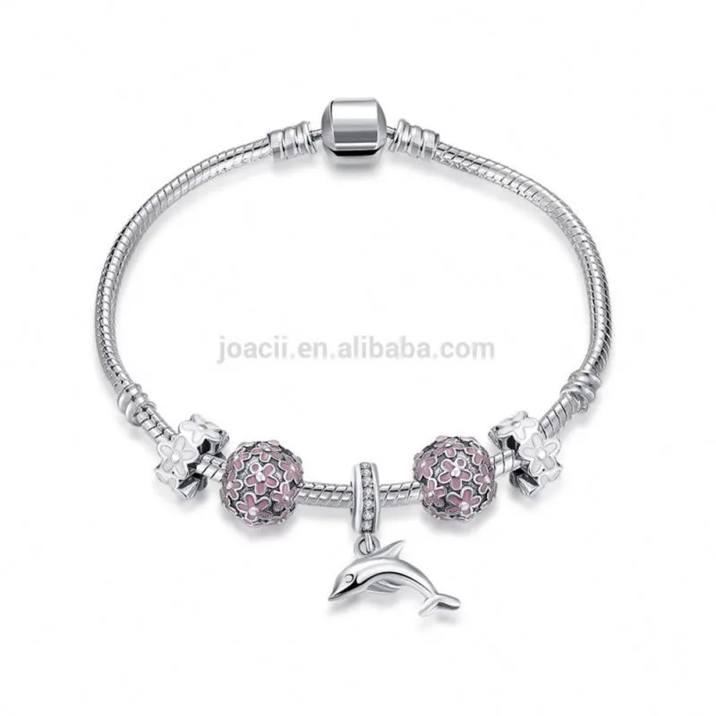 Joacii Customs Jewelry Lucky Dolphin Shape Pink Beads S925 Sterling Silver Bracelet With Joyeria De Mujer 1