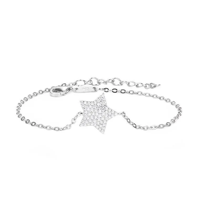 Five-Pointed Star Design Cubic Zirconia Silver Chain Bracelet With Joyeria 1