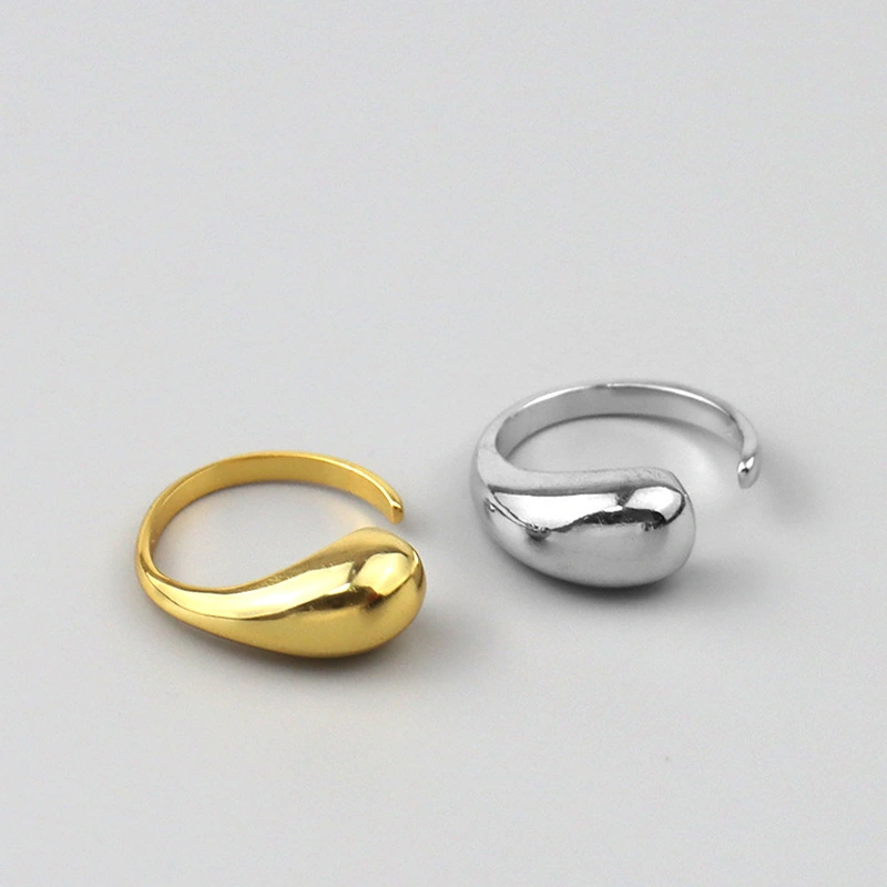 Hot 925 Sterling Silver Water Drop Gold Open Ring For Women 1