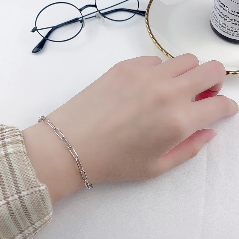 925 sterling silver Bohemian jewelry rectangle paperclip Vermeil Paper Clip Paperclipchain link bracelet 1