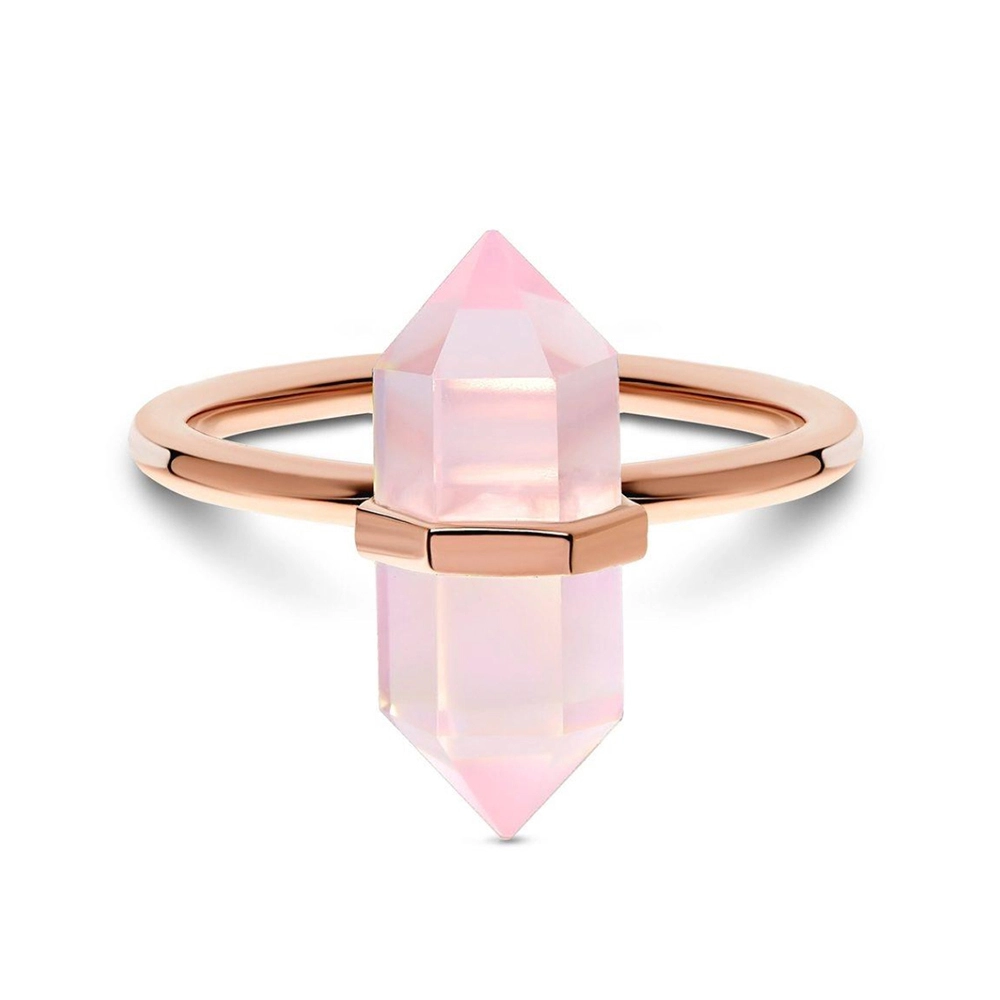Custom Oem Diamond Pillar Stud 925 Rose Quartz Gold Plated Ring For Custom Natural Gemstones Set 1