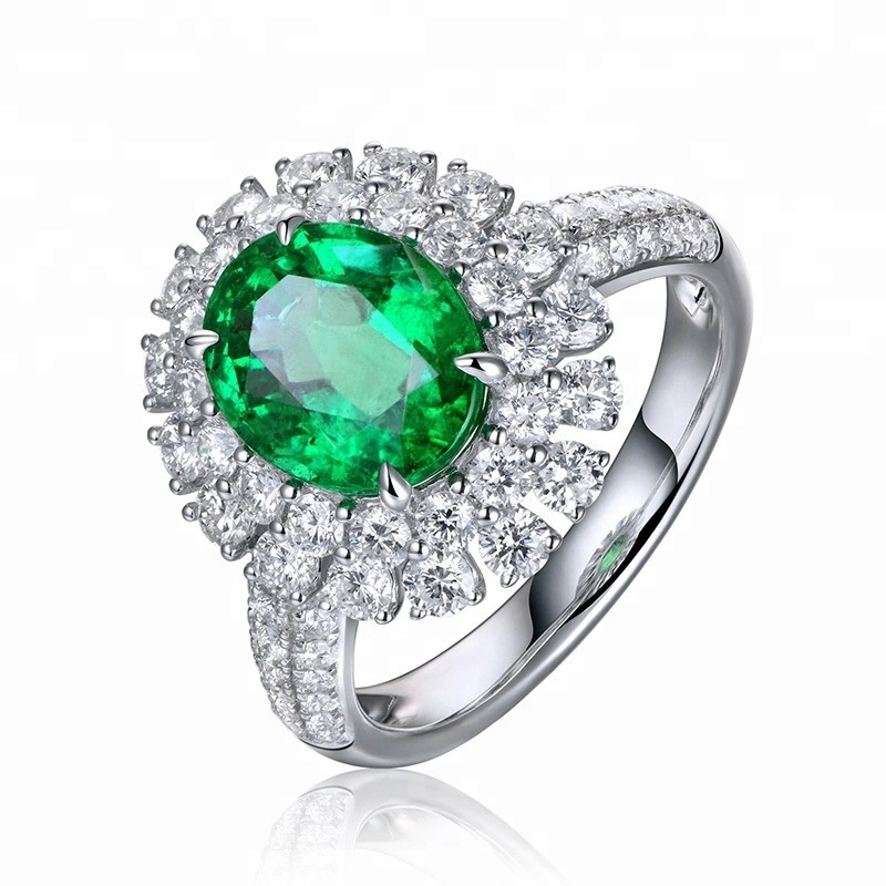 Joacii Customized Design Natural Emerald S925 Sterling Silver Diamond Ring 1