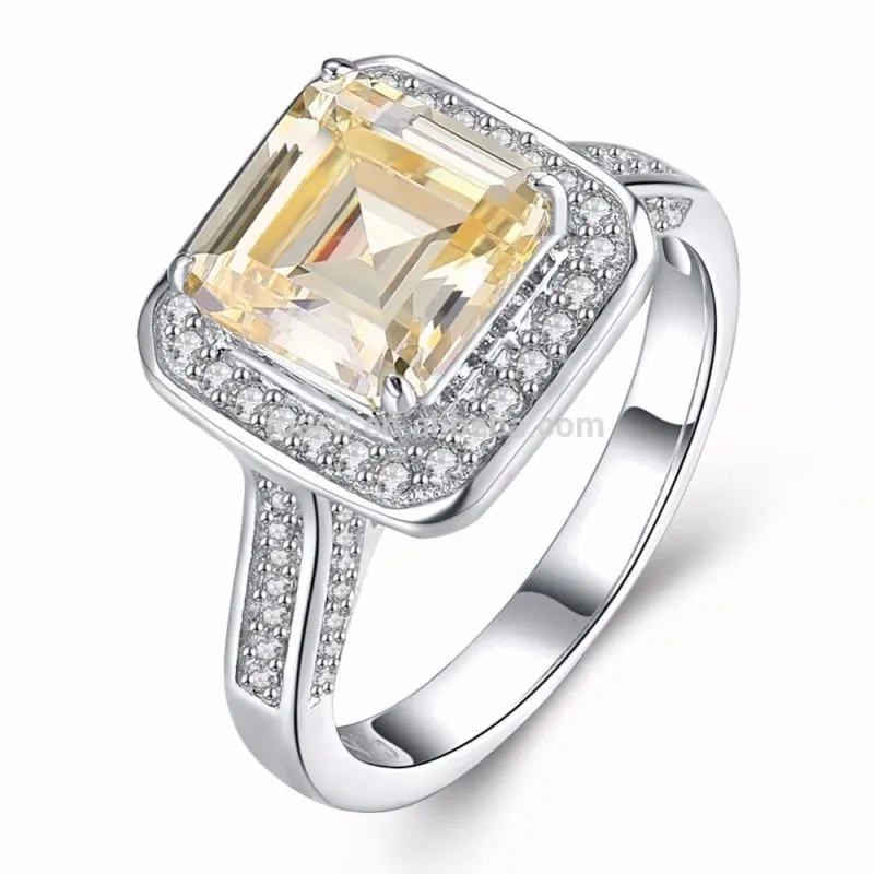 Stylish Girls' Sterling Silver Ring Jewelry Asscher Cut Crystal With Joias Banhadas A Ouro 1