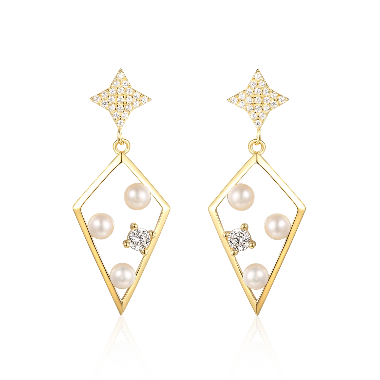 Joacii 925 Sterling Silver 18K Rose Gold 3 Pearl Zircon Star Diamond Items Spade Earring With Smycken 1