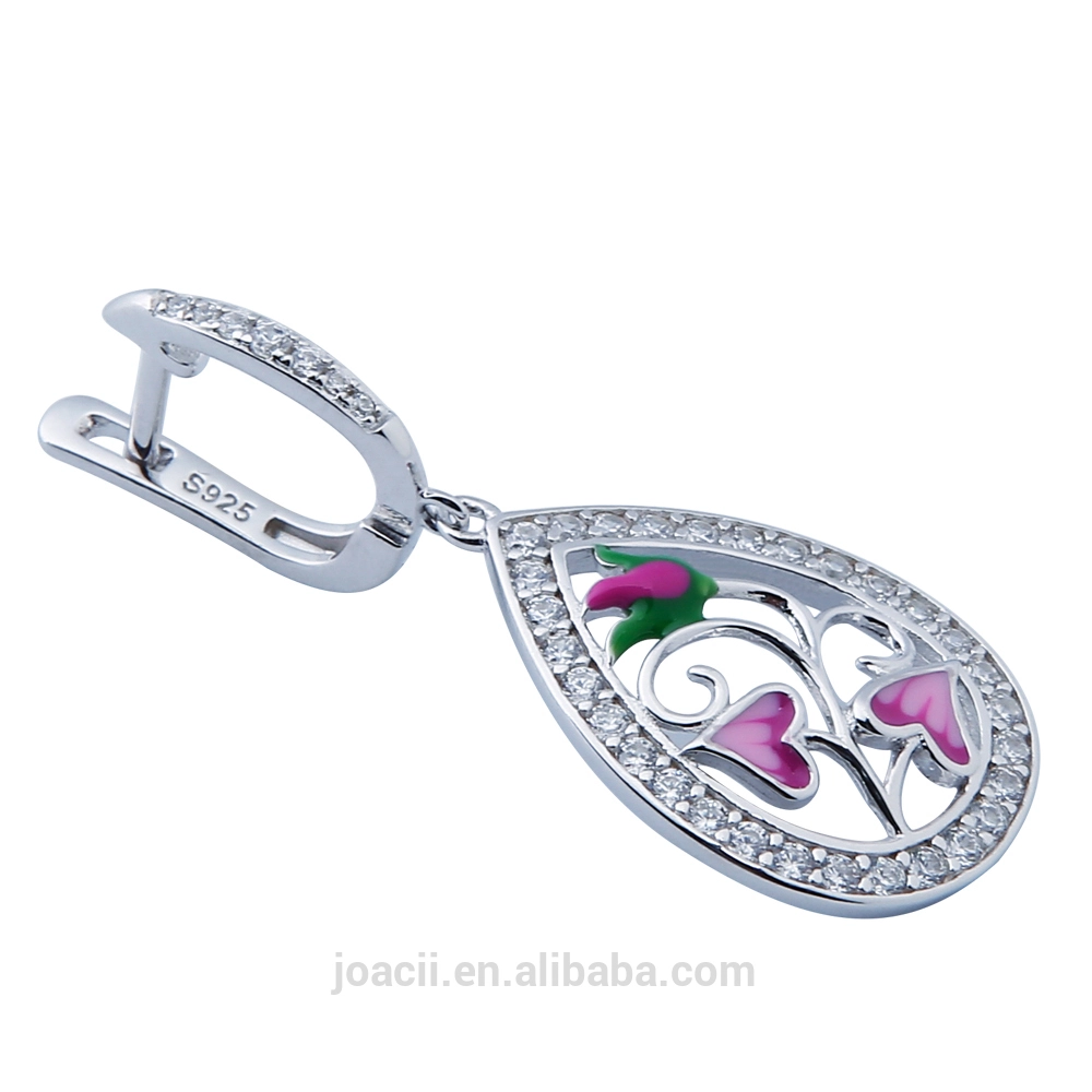 Joacii Girls and Women Fashional 925 Silver Rhinestone diamond Enamel Jewelry Drop Earrings with 18K white gold gilded 1