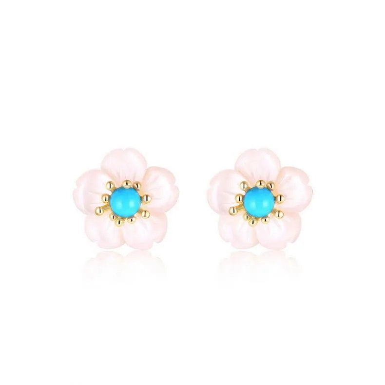 Stylish Sakura DesignTurquoiseSterling Silver Stud Earrings With Korut 1