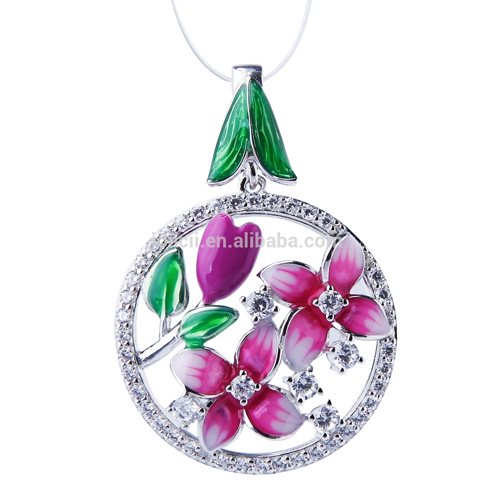 Joacii S925 Enamel Flower Design Jewelry Silver Necklace Pendant 1