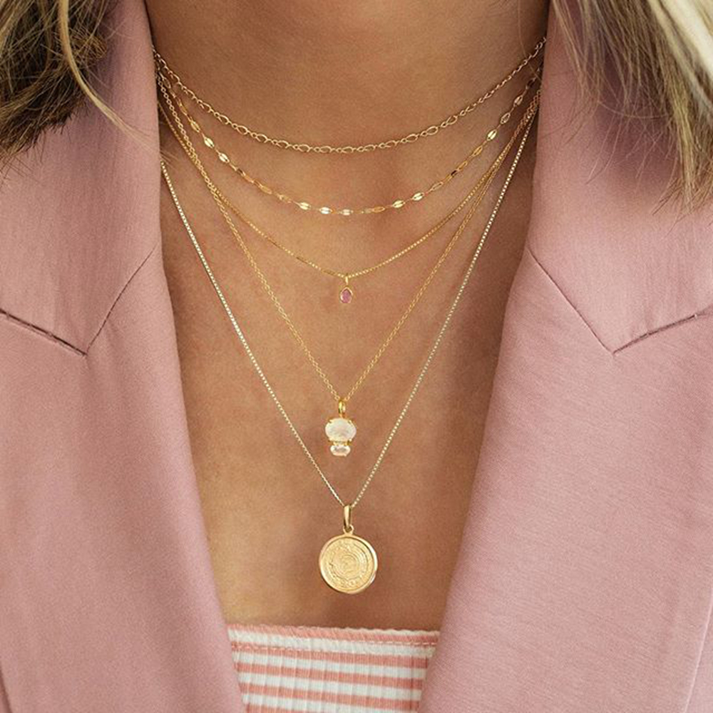 Bohemian 925 Long Pendant Necklaces Lady Vintage Gold Star Star Coin Necklace Multilayer Necklace 1