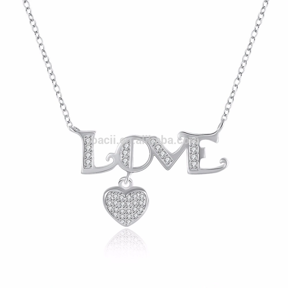 Love heart 18K silver wholesale zircon pendant necklace 1