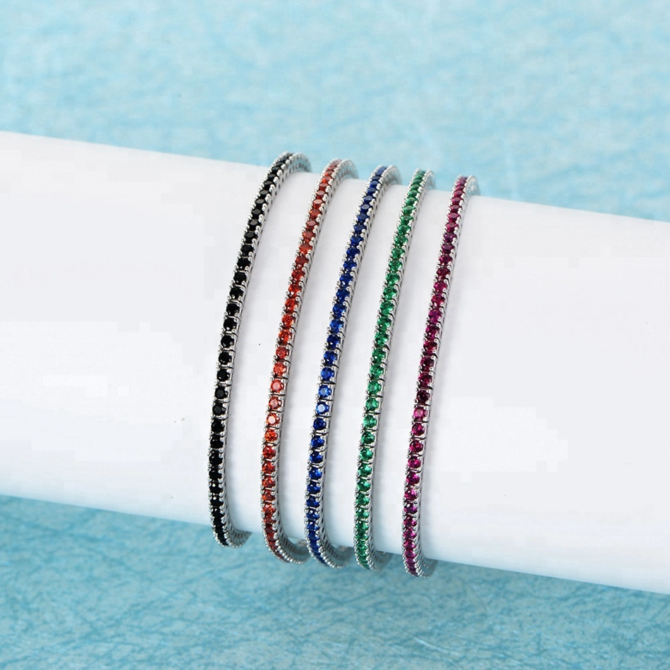Custom Mens And Womens Colorful Zirconia Blue Rose Sapphire 925 Sterling Silver Cz Tennis Bracelet 1