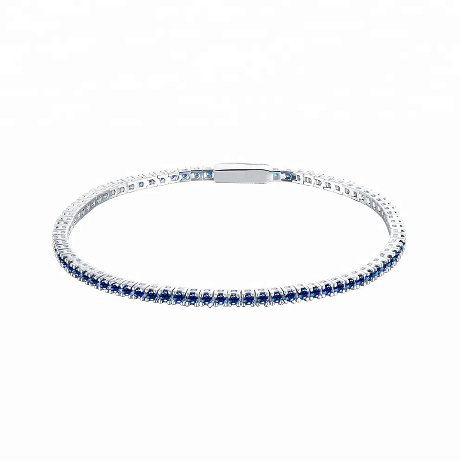 Mens and womens colorful zirconia blue sapphire 925 sterling silver cz tennis bracelet 3