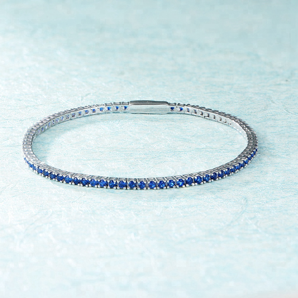 Mens and womens colorful zirconia blue sapphire 925 sterling silver cz tennis bracelet 4