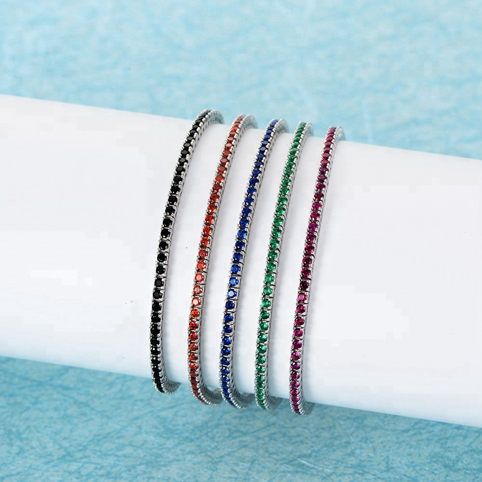 Mens and womens colorful zirconia blue sapphire 925 sterling silver cz tennis bracelet 5
