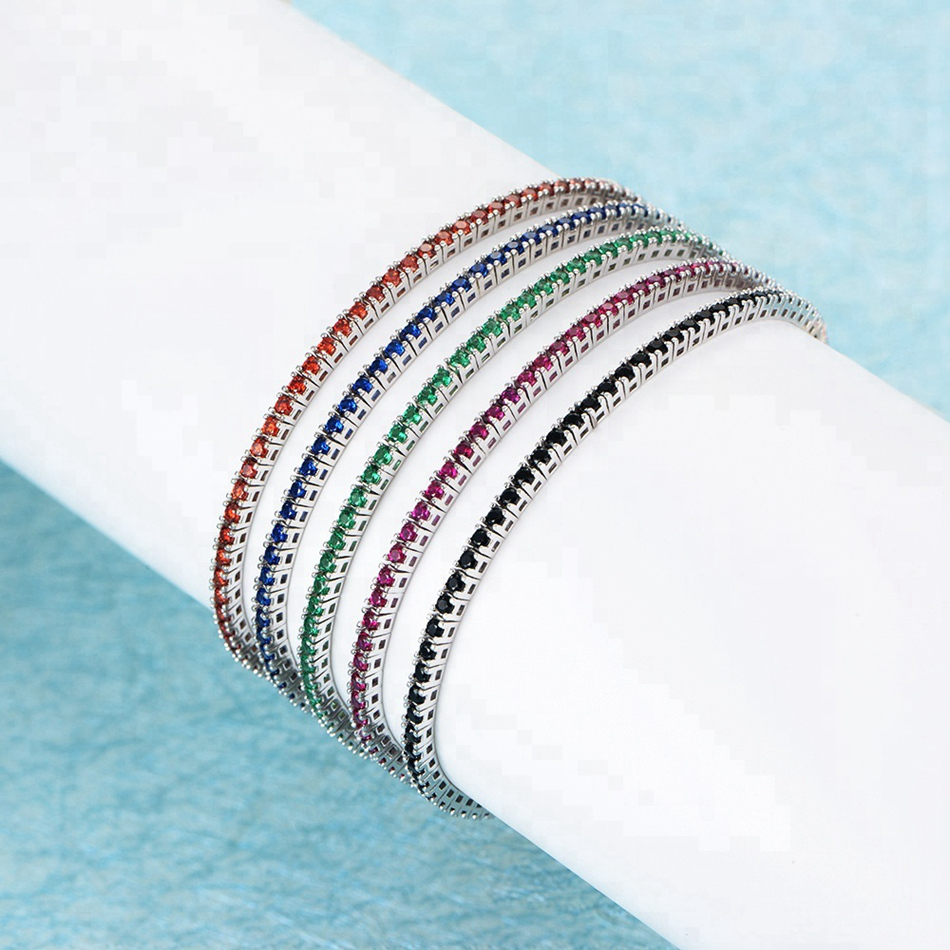 Mens and womens colorful zirconia blue sapphire 925 sterling silver cz tennis bracelet 2