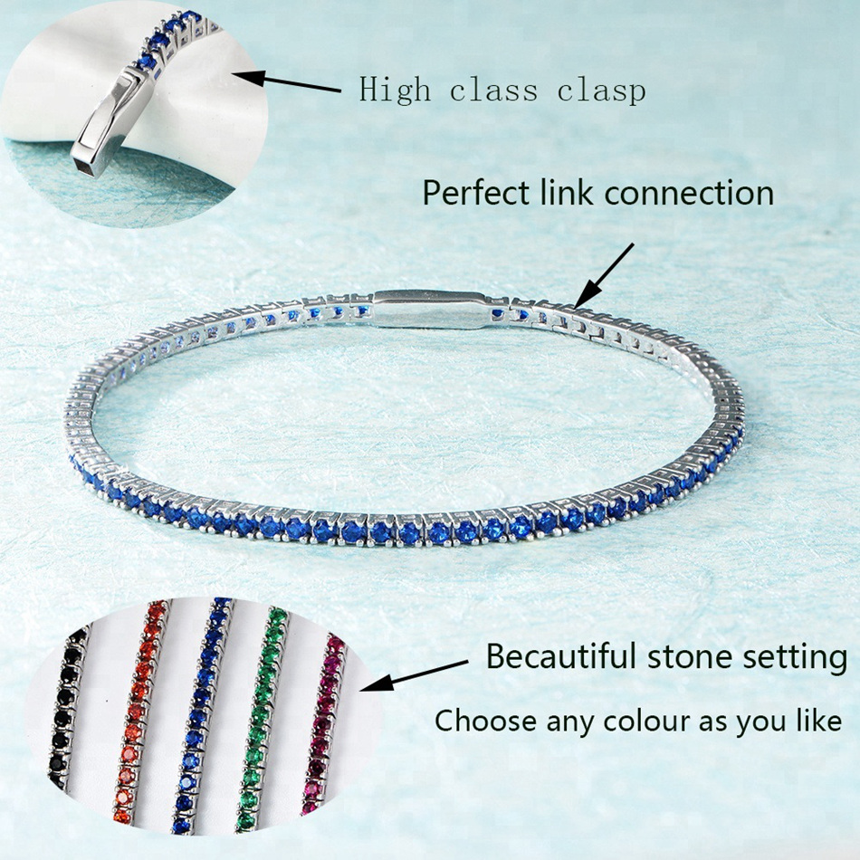 Mens and womens colorful zirconia blue sapphire 925 sterling silver cz tennis bracelet 6