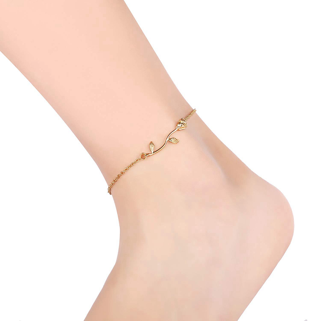 925 sterling silver gold plated adjustable summer beach rose flower anklets foot jewelry enkelbandje tobillera pulsera 1