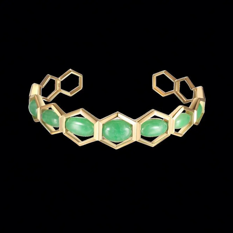 Joacii 925 Sterling Silver 18K Gold Small Jade Chain Natural Green Hexagon Stone Honeycomb Bracelets With Nainen Koruja 1