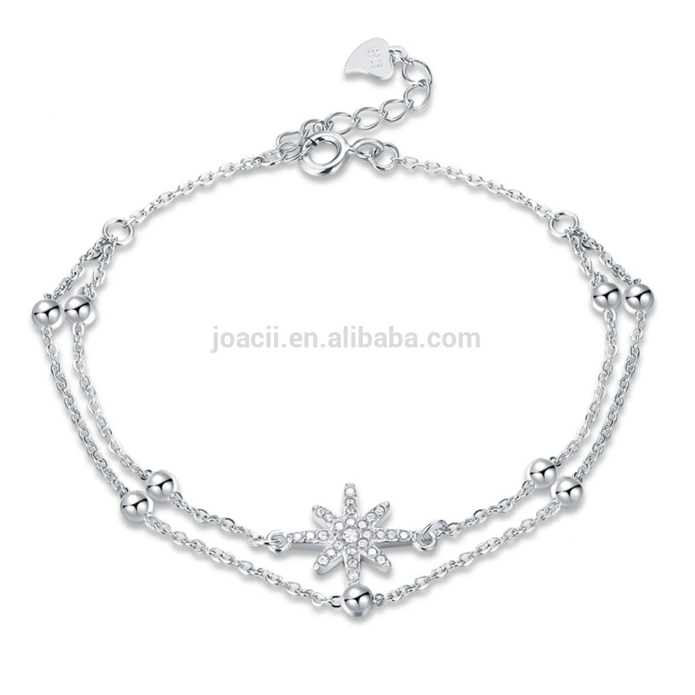 Cubic Zircon Jewelry Sterling Silver Double Chain Bracelet 1