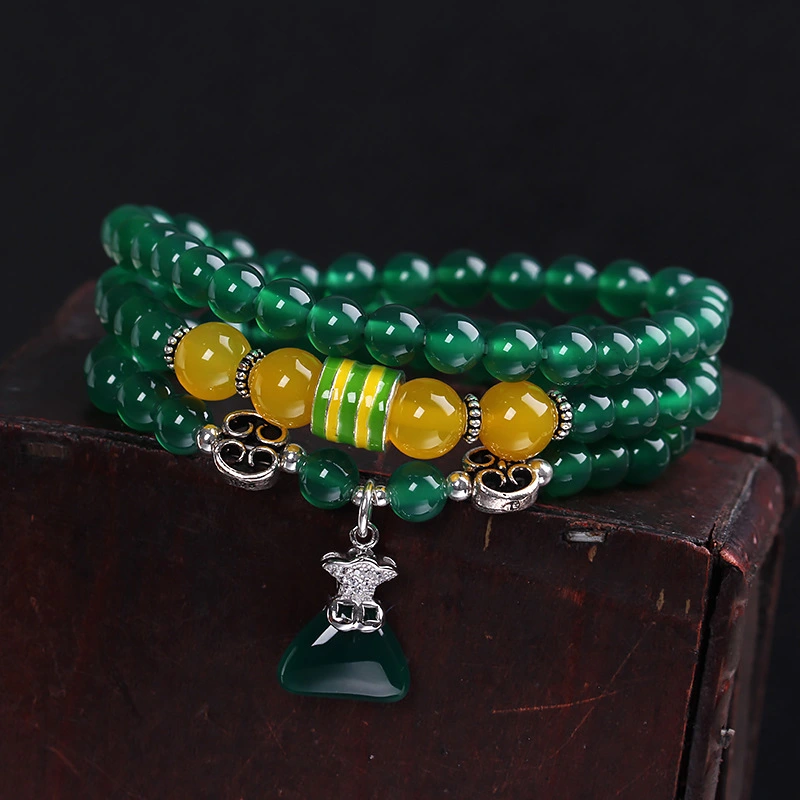 Green Agate Perfume Bottle Pendant Silver Bracelet 1