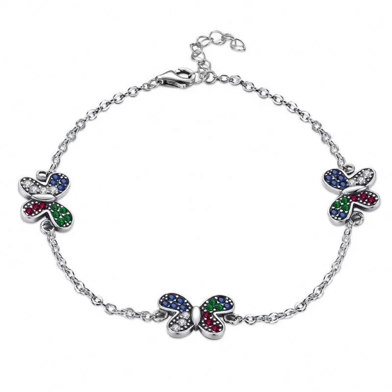 Latest Colorful Butterfly Design 925 Sterling Silver Chain Bracelet 1