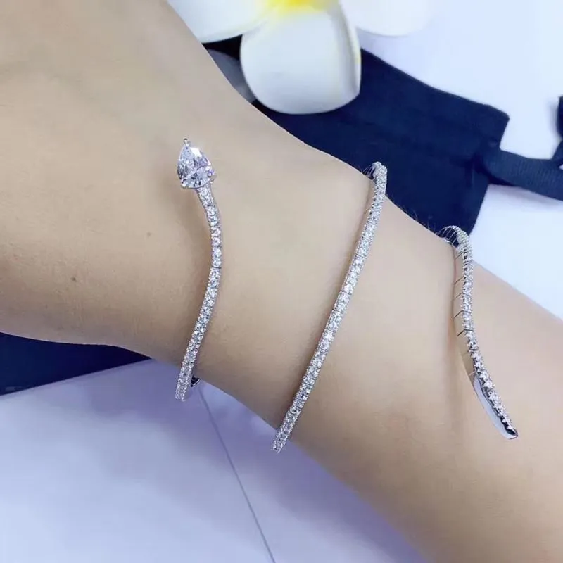 Unique 925 Sterling Silver Geometric Shape Snake Design White Gold Bracelets Iced Out Jewelry With Frauenschmuck 1