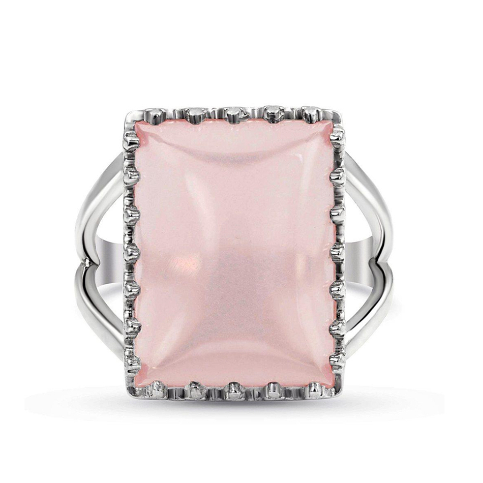925 Sterling Silver Bonding Rectangle Natural Rose Quartz Stud Ring For Custom Natural Gemstones Set 1