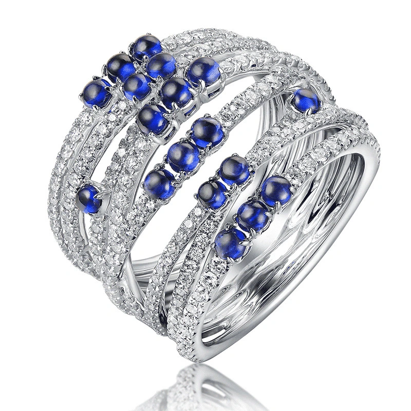 Multi Layer Unique Sapphire White Gold Ring Silver Jewelry 1
