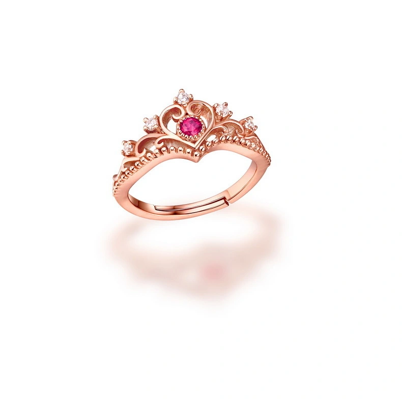 Stylish Pink Tourmaline Crown Shape 925 Sterling Silver Jewelry Ring 1