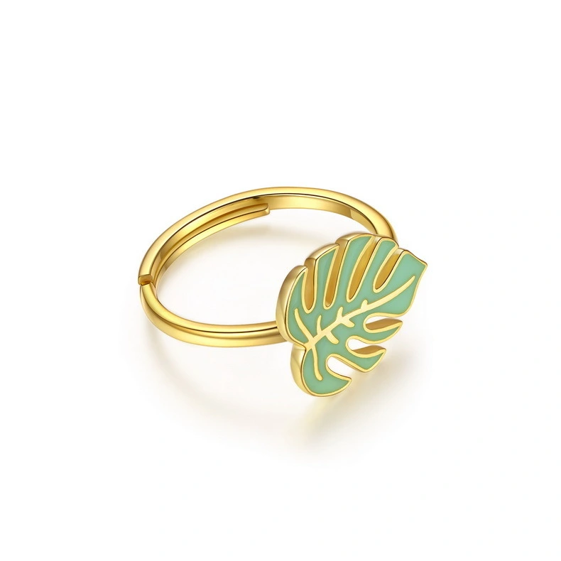 Customs 18K Gold Plated 925 Sterling Silver Jewelry Leaves Maple Leaf Ring With Circulum 1