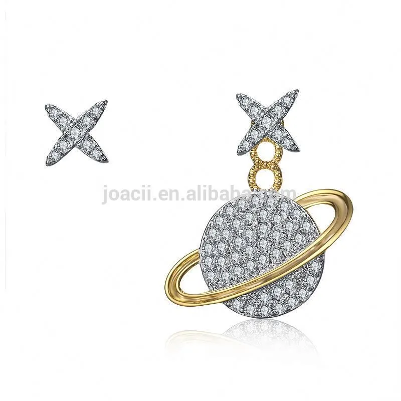 New Model Asymmetric Star Dual Sterling Silver Iced Out Stud Earrings With Kullatut Korut 1