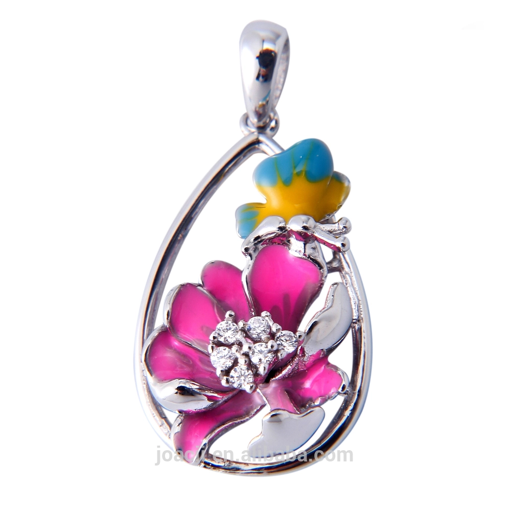 Joacii Women and Girls' Newest Flower Shape Jewelry Enamel 925 Silver Pendant 1