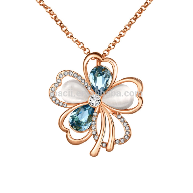 Flower Design Crystal Three Color Options Cable Chain Necklace 1