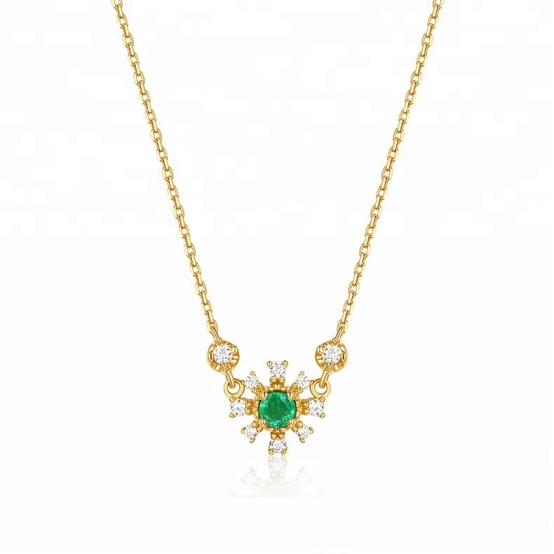 Joacii Flower Design AAA Zircon Setting Emerald S925 Silver Necklace 1