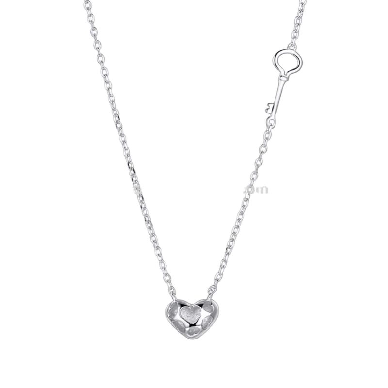 Embedded Heart Shape Girl'S Silver Chain Necklace With Joyeria 1