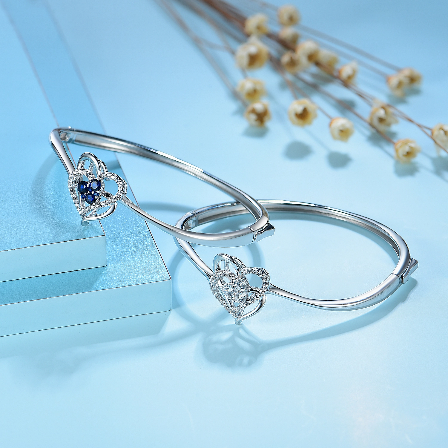 Joacii 925 Sterling Silver Double Love Pendant Gold MultilayerDiamond Heart Shaped Bracelet 1