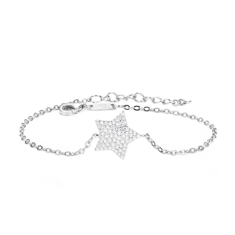 Five-pointed Star Design Cubic Zirconia Silver Chain Bracelet 1